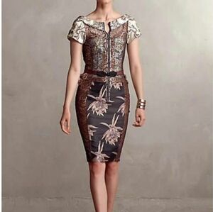 Byron Lars Black and Cream Floral Midi Dress